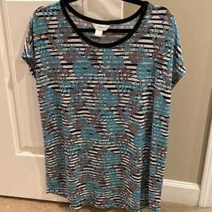 CJ Banks size X black and teal flower print blouse